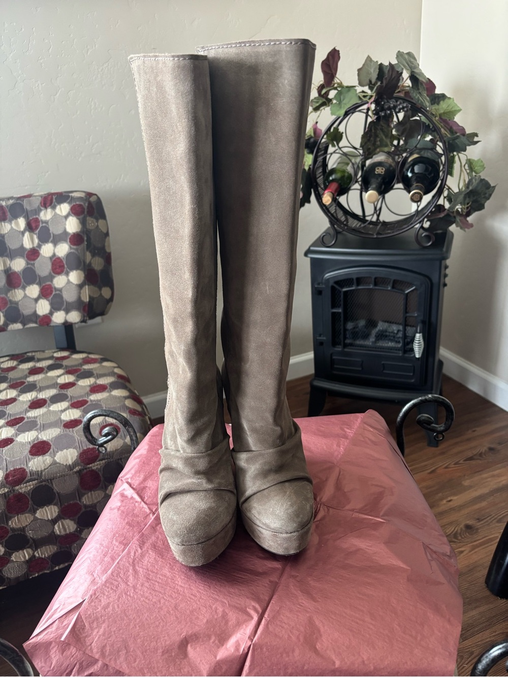 Pedro Garcia Taupe Suede Over-the-Knee Platform Boots